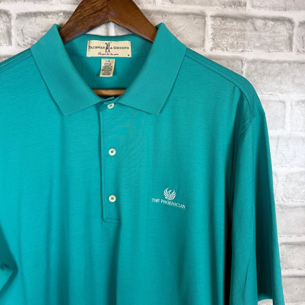 Fairway & Greene Mens Large Teal Green Mercerized Cotton Phoenician Golf Polo